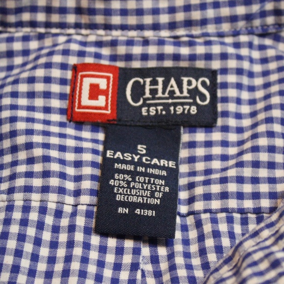 Chaps Boy's Size 5 Blue Gingham Button Up Shirt - Picture 6 of 6